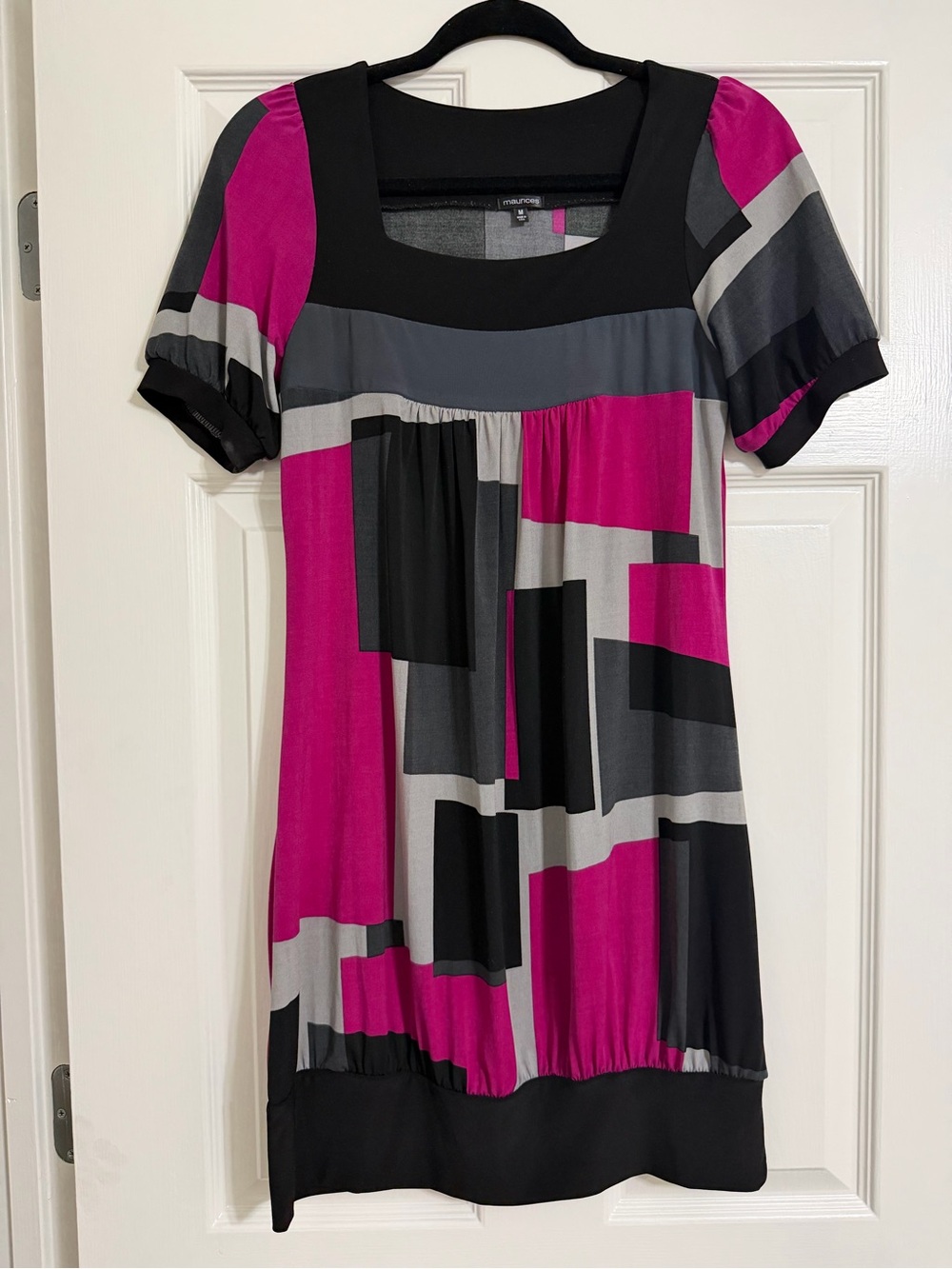 Maurices Pink Gray Black Geometric Babydoll Dress